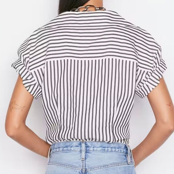 FRAME Denim - NWT Noir Multi Button Down Rolled Sleeve Top - Picture 2 of 7